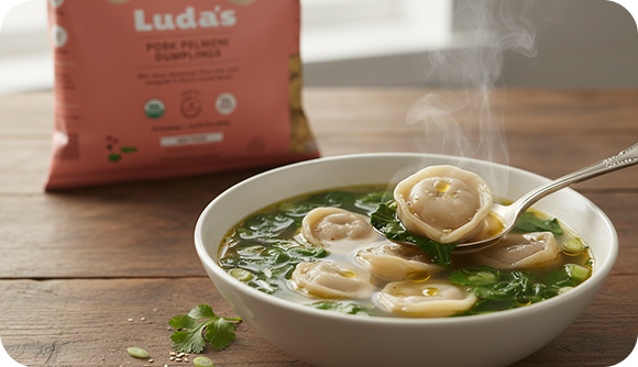 Quick Dumpling and Spinach Soup