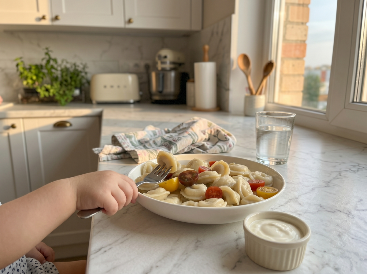 Steaming Luda's pelmeni in golden hour light