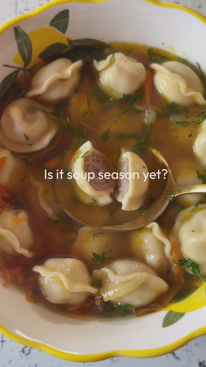 Dumpling soup: Luda's pelmeni simmered in broth with dill, a bowl of Eastern European comfort food